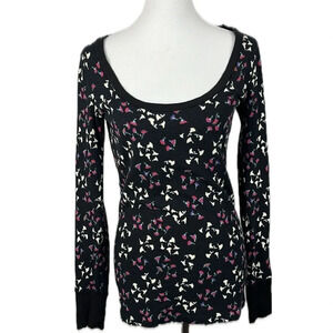 Anthropologie Lilka Thermal Top Sz M Floral Waffle Scoop Neck Y2K Grunge